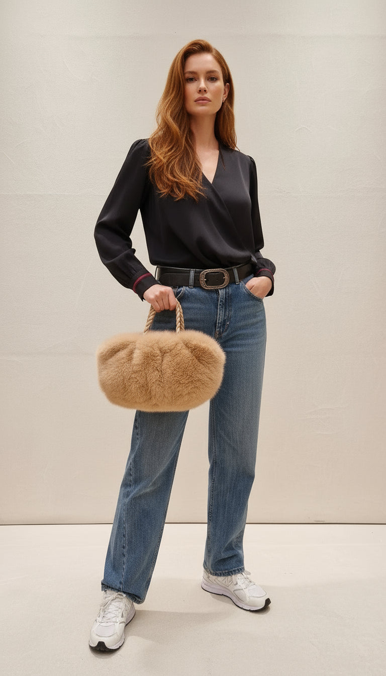 Borsa in Eco pelliccia con manico a treccia  ecopelle