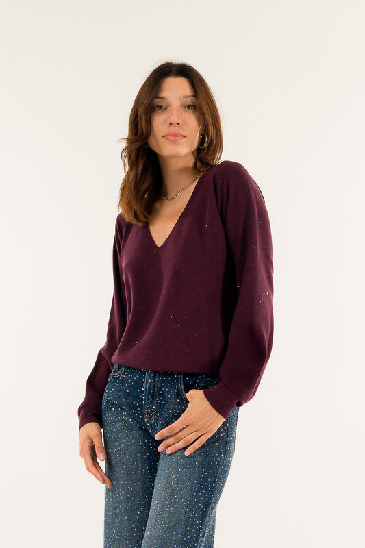 Maglia Scollo V Micropaillettes