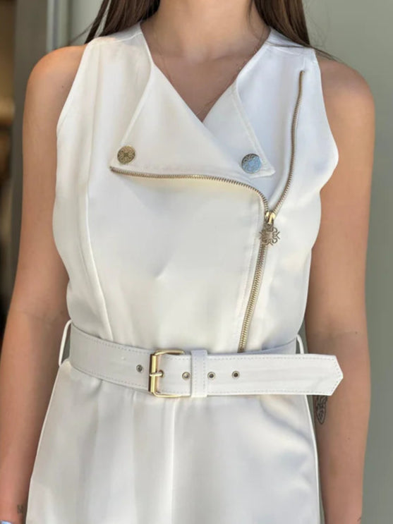 Tuta Stile Chiodo in Bi-Stretch con Cintura