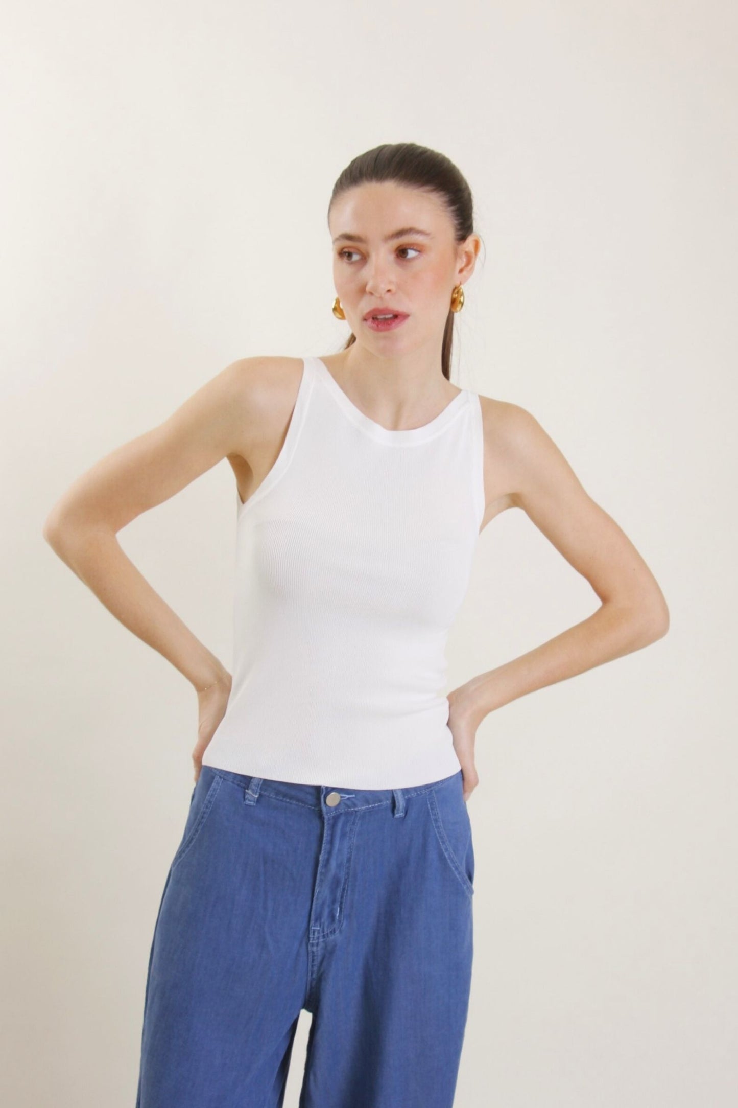 Top in tessuto a Costine