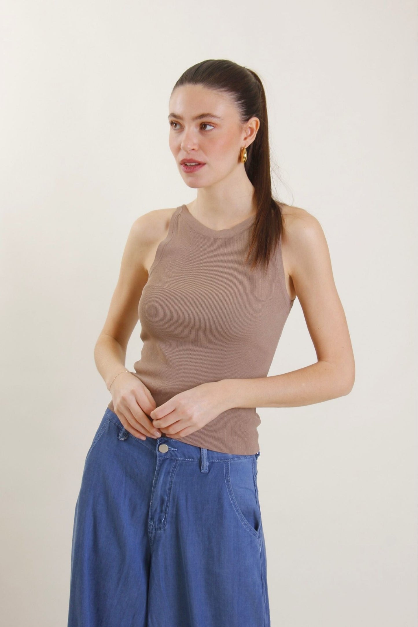 Top in tessuto a Costine