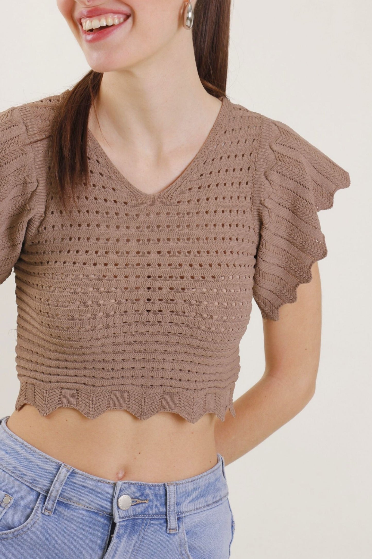 Maglia Traforata con maniche Volant
