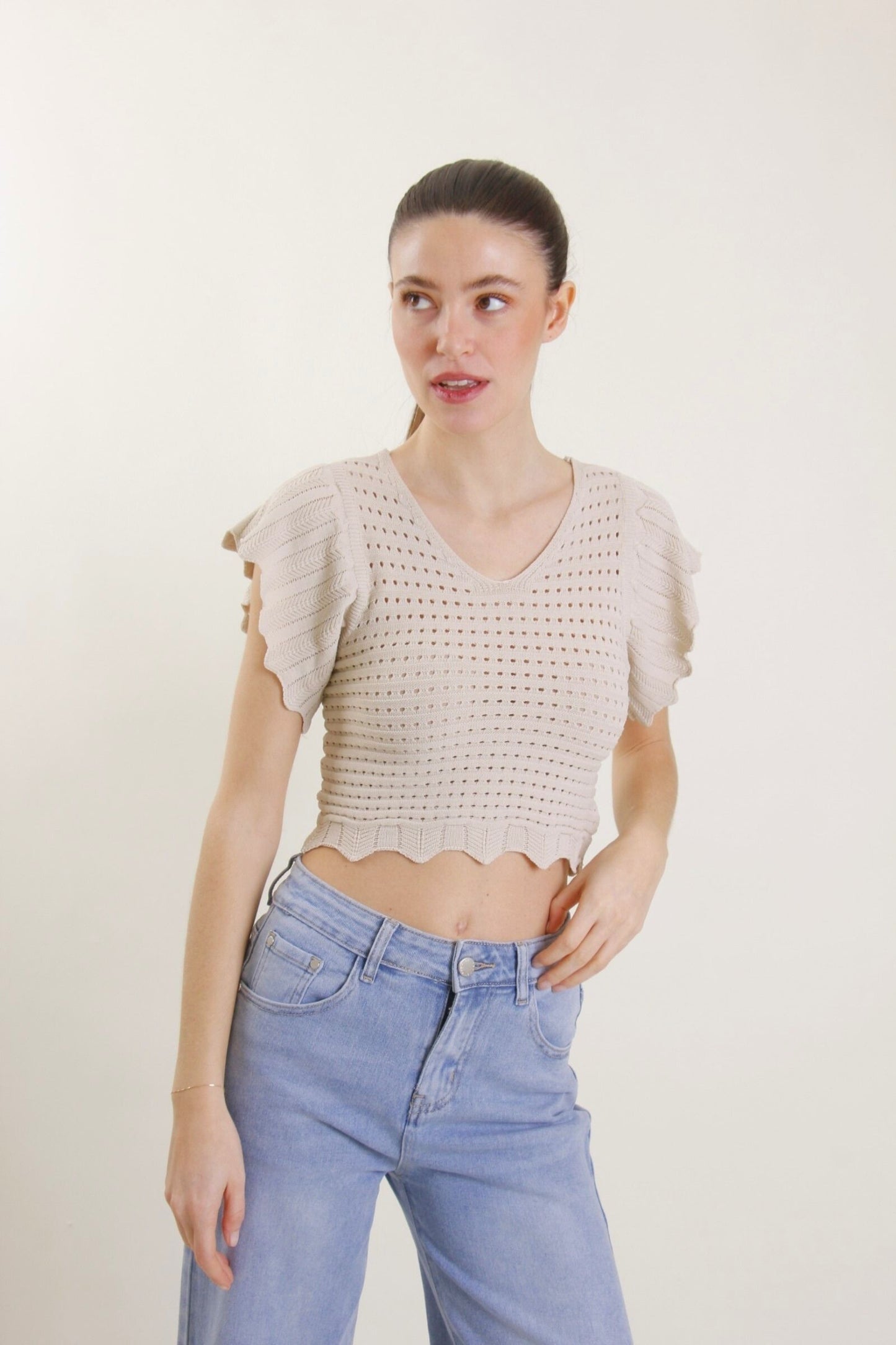 Maglia Traforata con maniche Volant