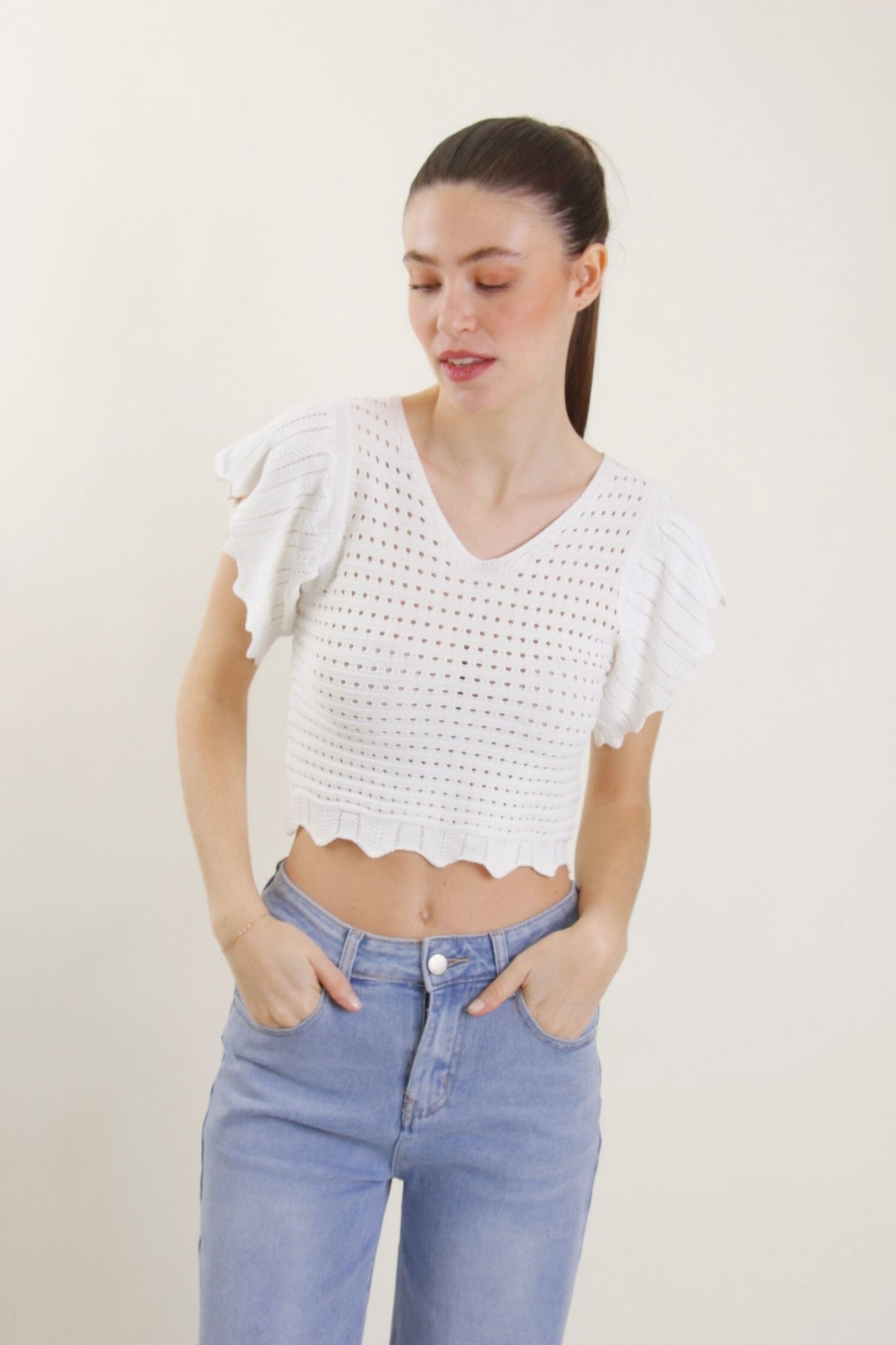 Maglia Traforata con maniche Volant