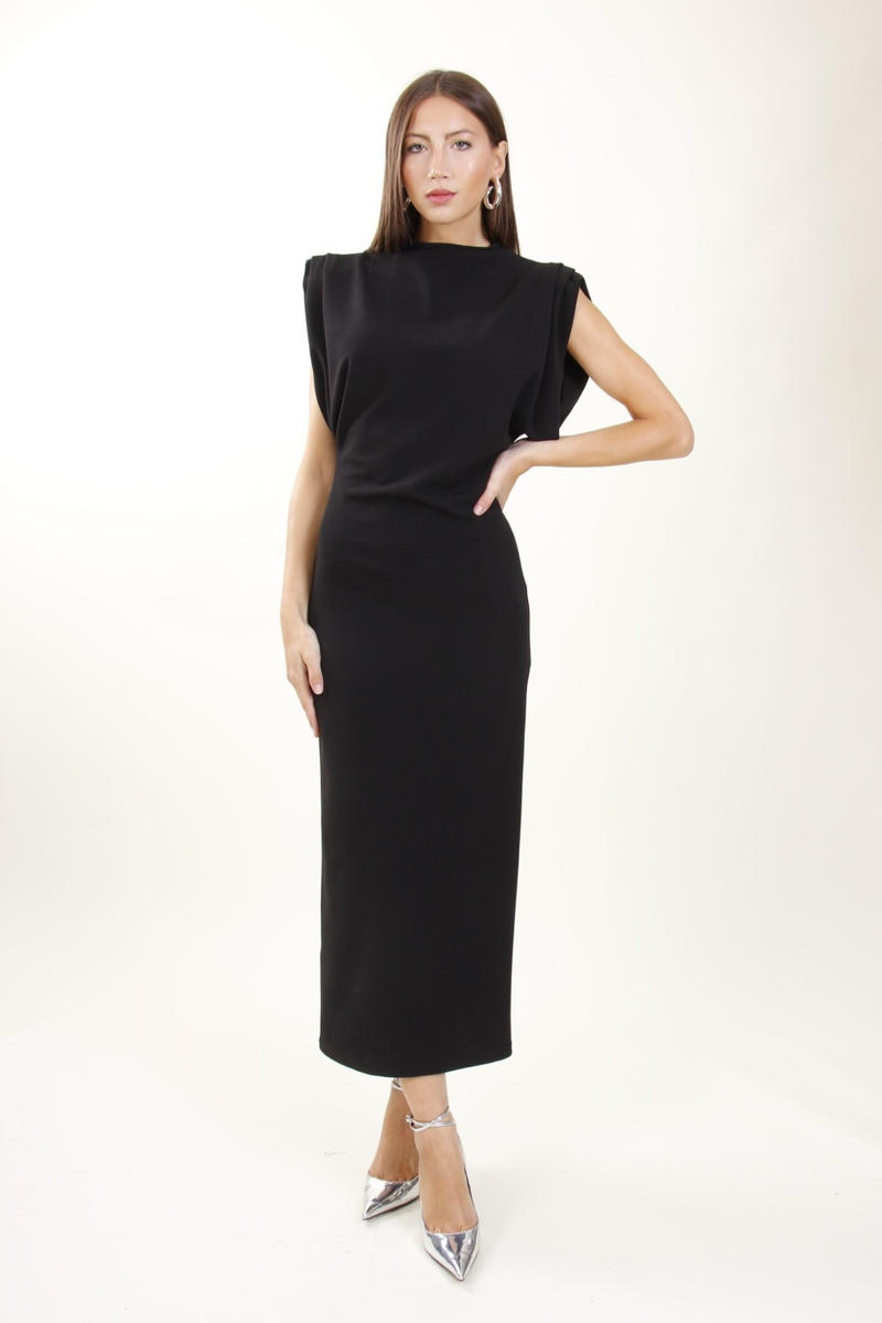 Abito Lungo Aderente Con Maniche Ad Aletta