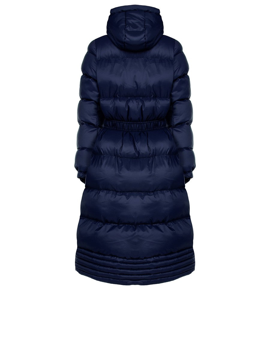 Piumino Lungo con Cappuccio e Cintura Elastica