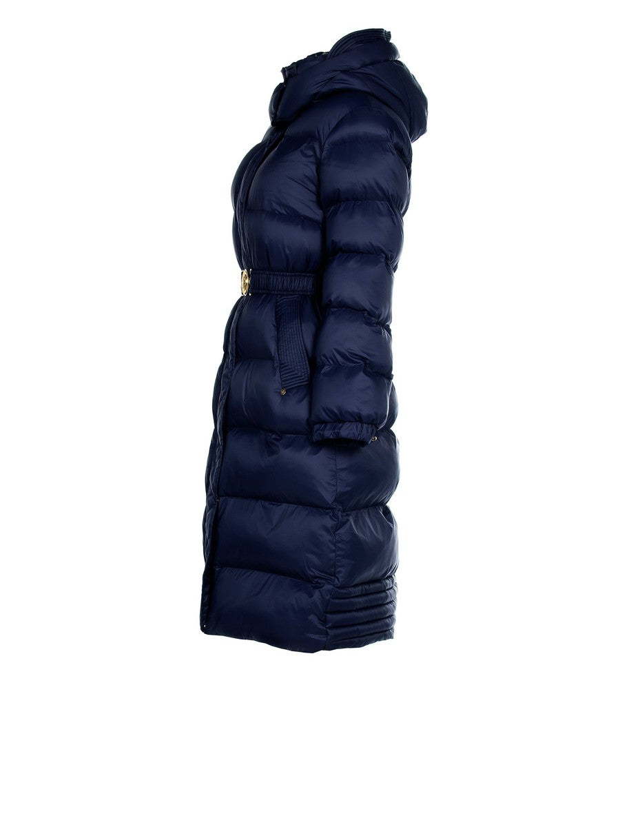 Piumino Lungo con Cappuccio e Cintura Elastica