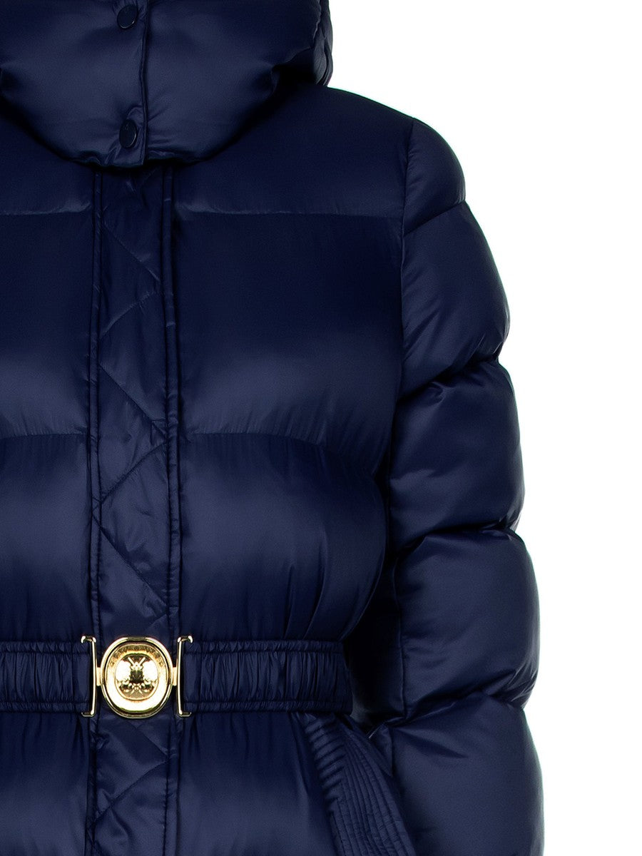 Piumino Lungo con Cappuccio e Cintura Elastica