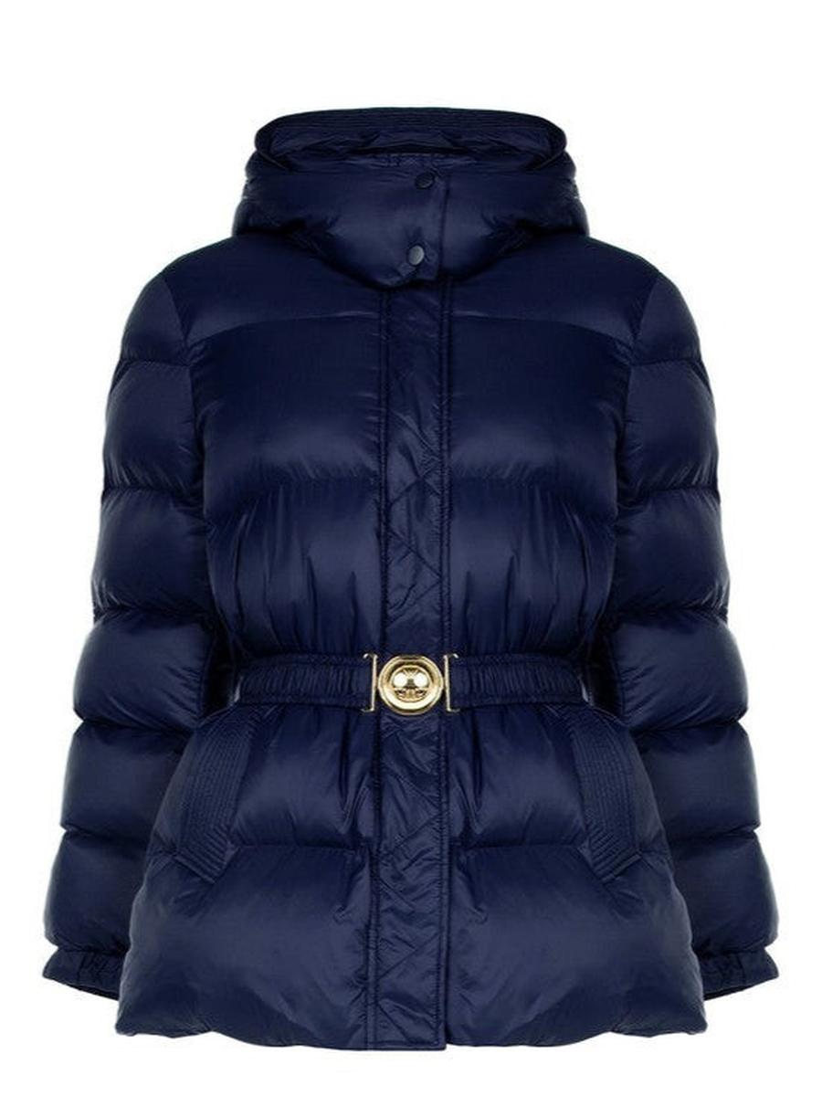 Piumino Corto con Cappuccio e Cintura Elastica