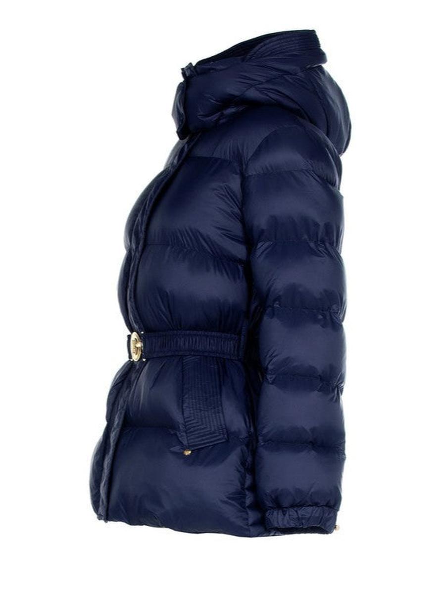 Piumino Corto con Cappuccio e Cintura Elastica