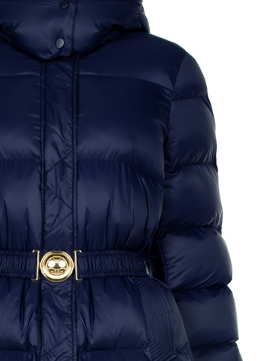 Piumino Corto con Cappuccio e Cintura Elastica