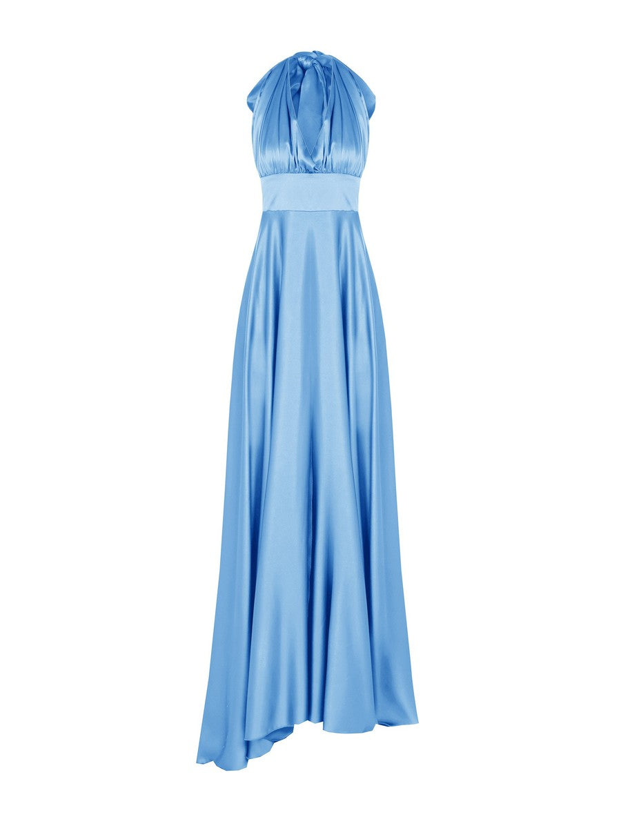 Abito in Raso con Maxi Fiocco e Lunghi Drappeggi