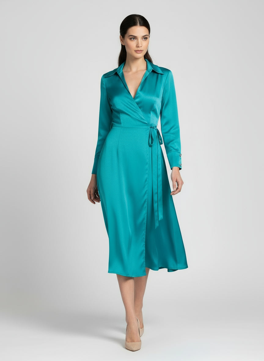 Abito Chemisier a Portafoglio in Raso