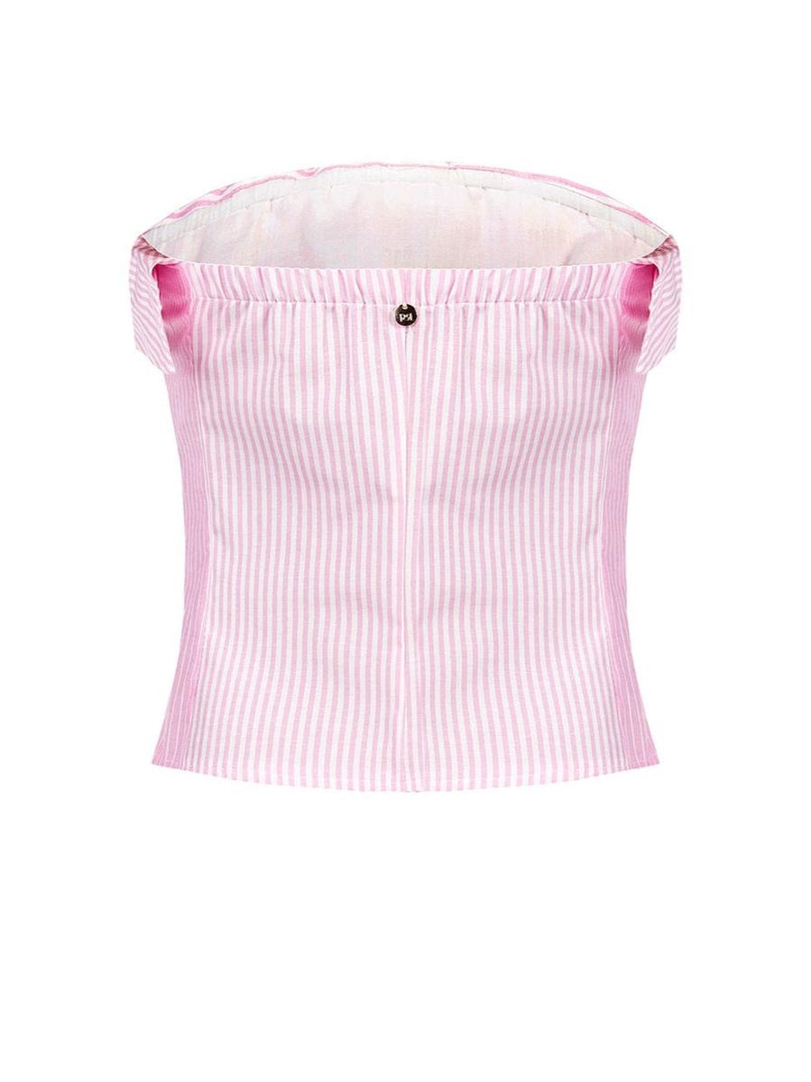 Crop Top a Fascia a Pieghe in Misto Cotone
