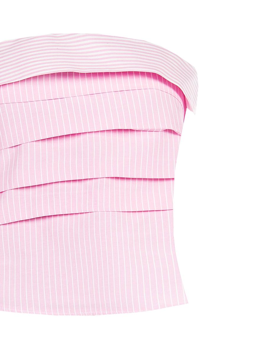 Crop Top a Fascia a Pieghe in Misto Cotone