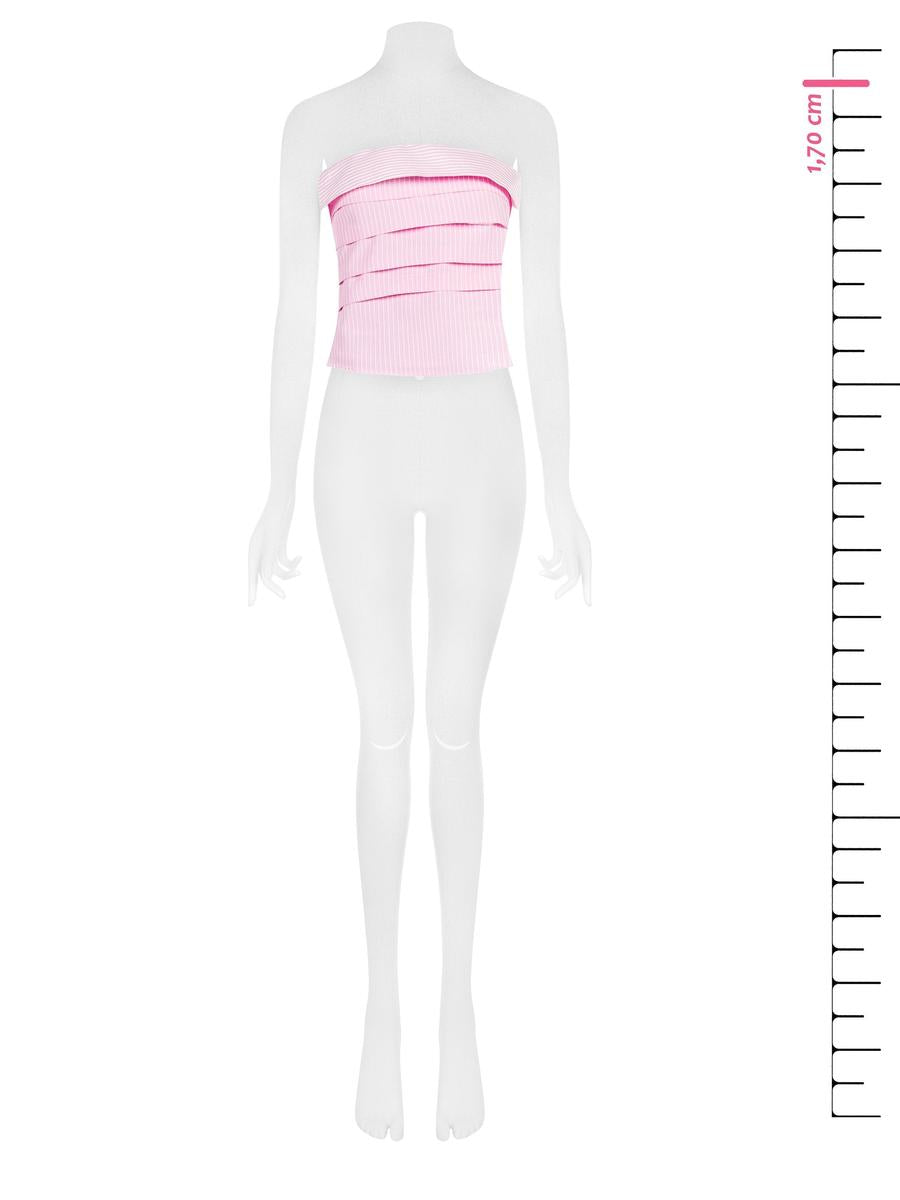 Crop Top a Fascia a Pieghe in Misto Cotone