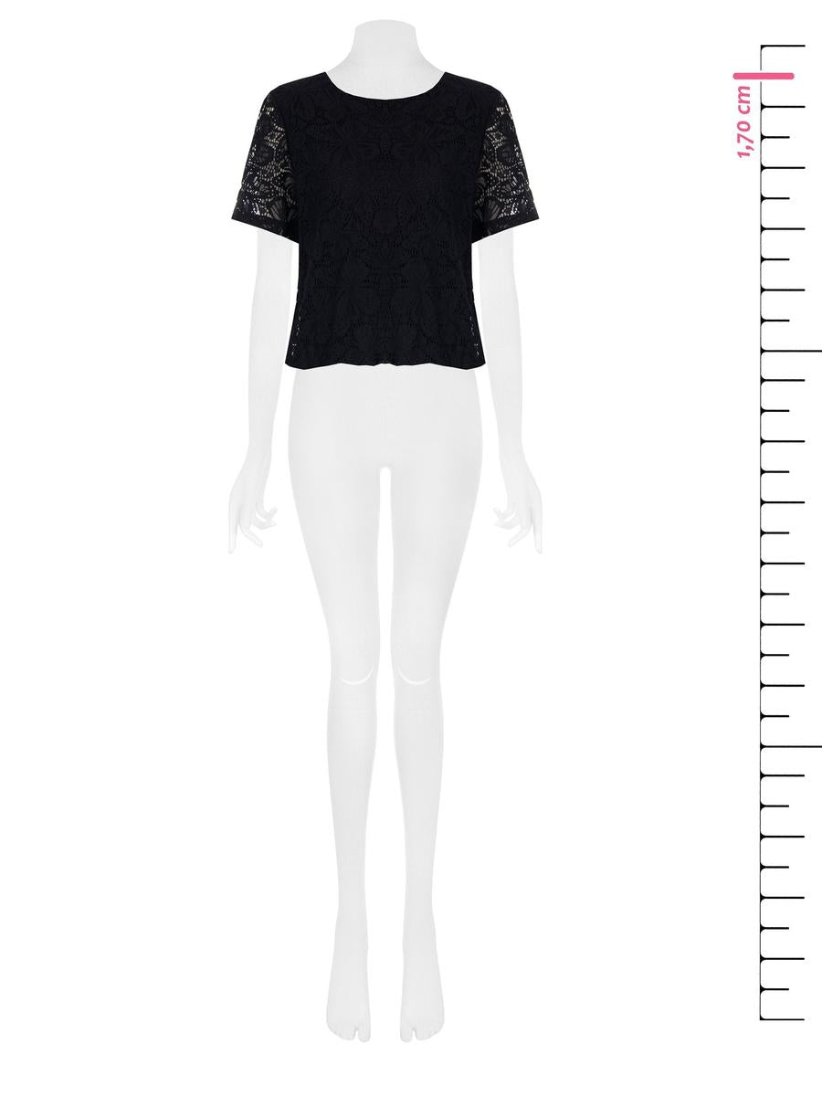 T-shirt a Palloncino in Pizzo Misto Cotone