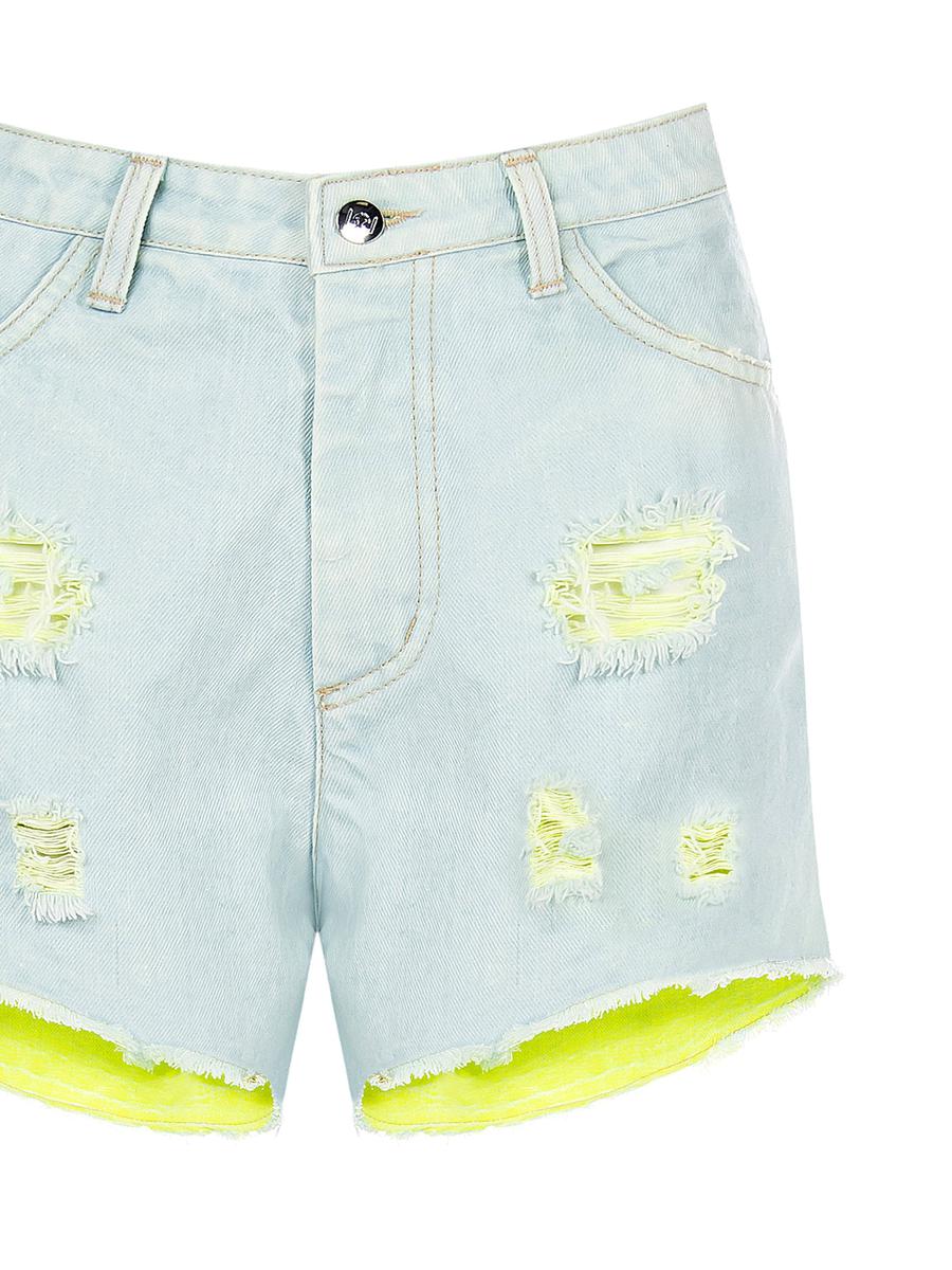 Pantaloni Corto in Jeans con Strappi e Interno a Contrasto