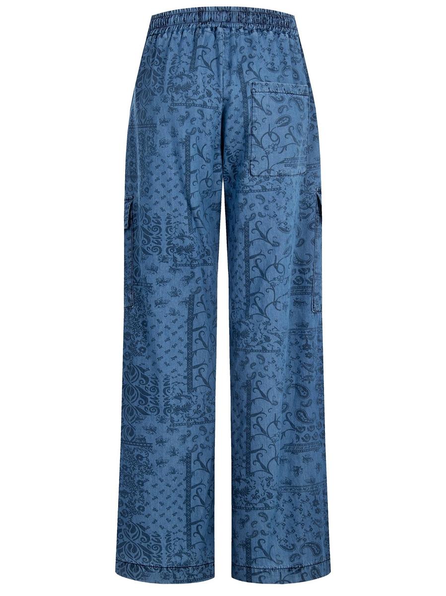 Pantaloni Palazzo Cargo in Denim Leggero Stampato