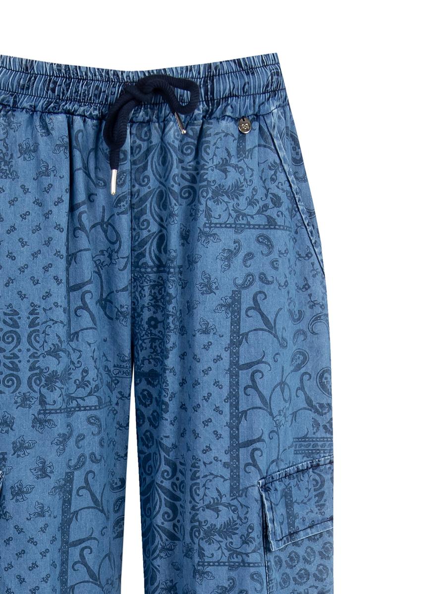 Pantaloni Palazzo Cargo in Denim Leggero Stampato