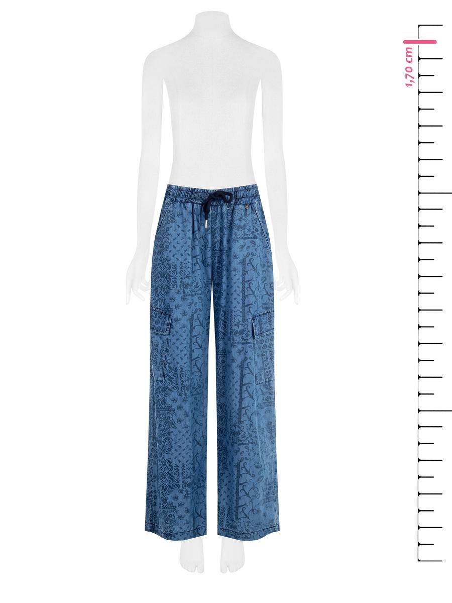 Pantaloni Palazzo Cargo in Denim Leggero Stampato