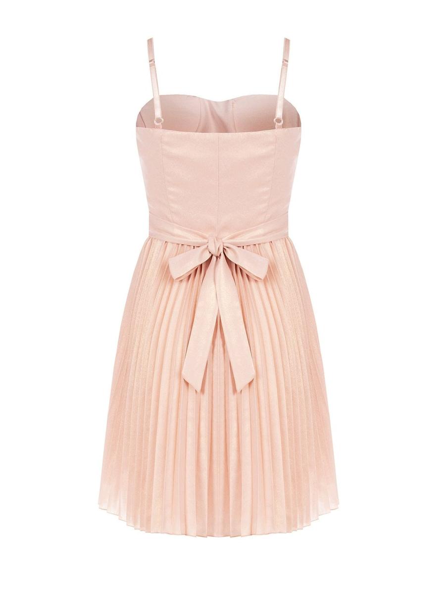 Abito Corto Prom in Tessuto Placcato Plissè