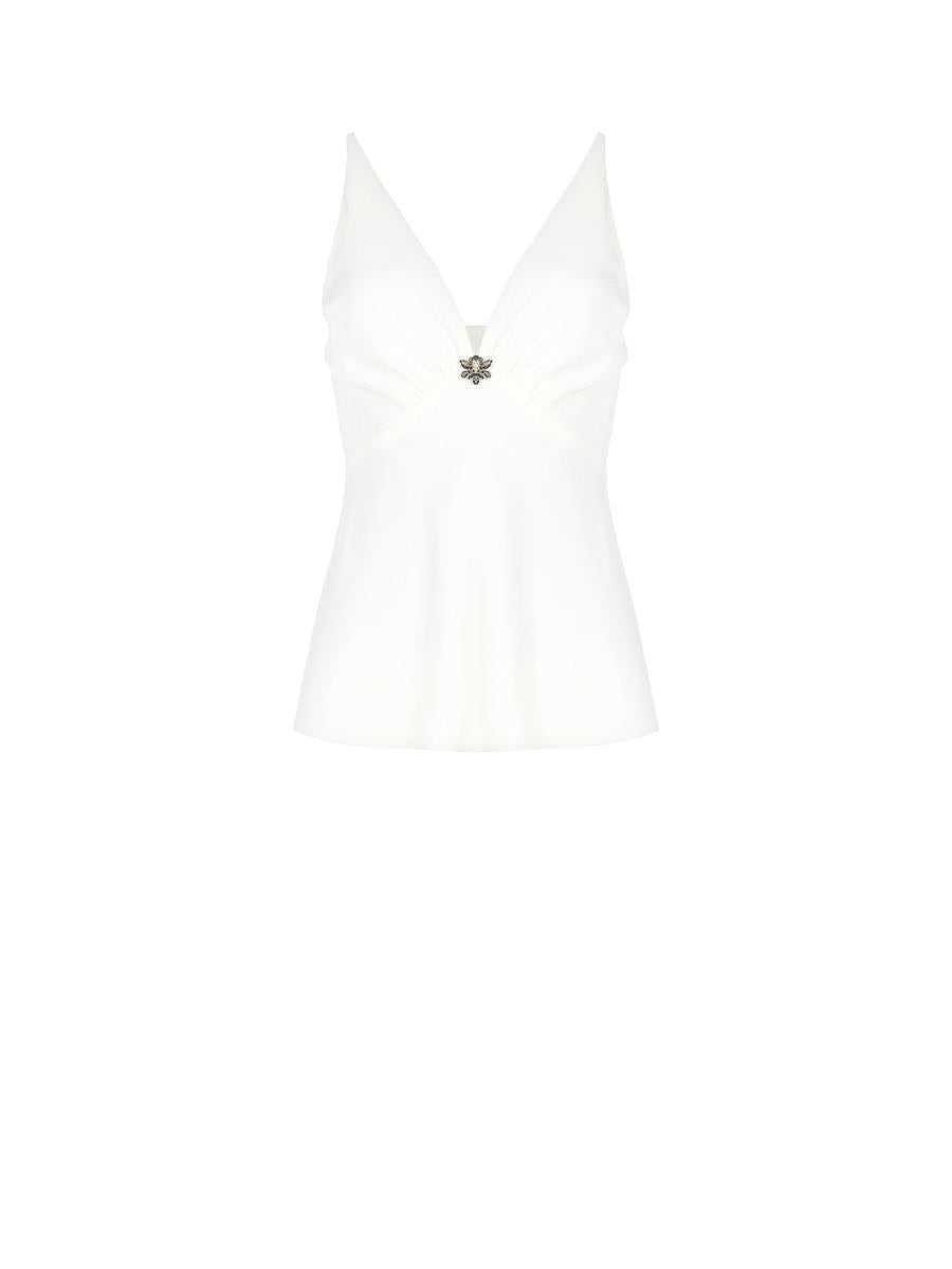 Top Sfiancato in Raso Scollato con Coppe e Spilla Gioiello