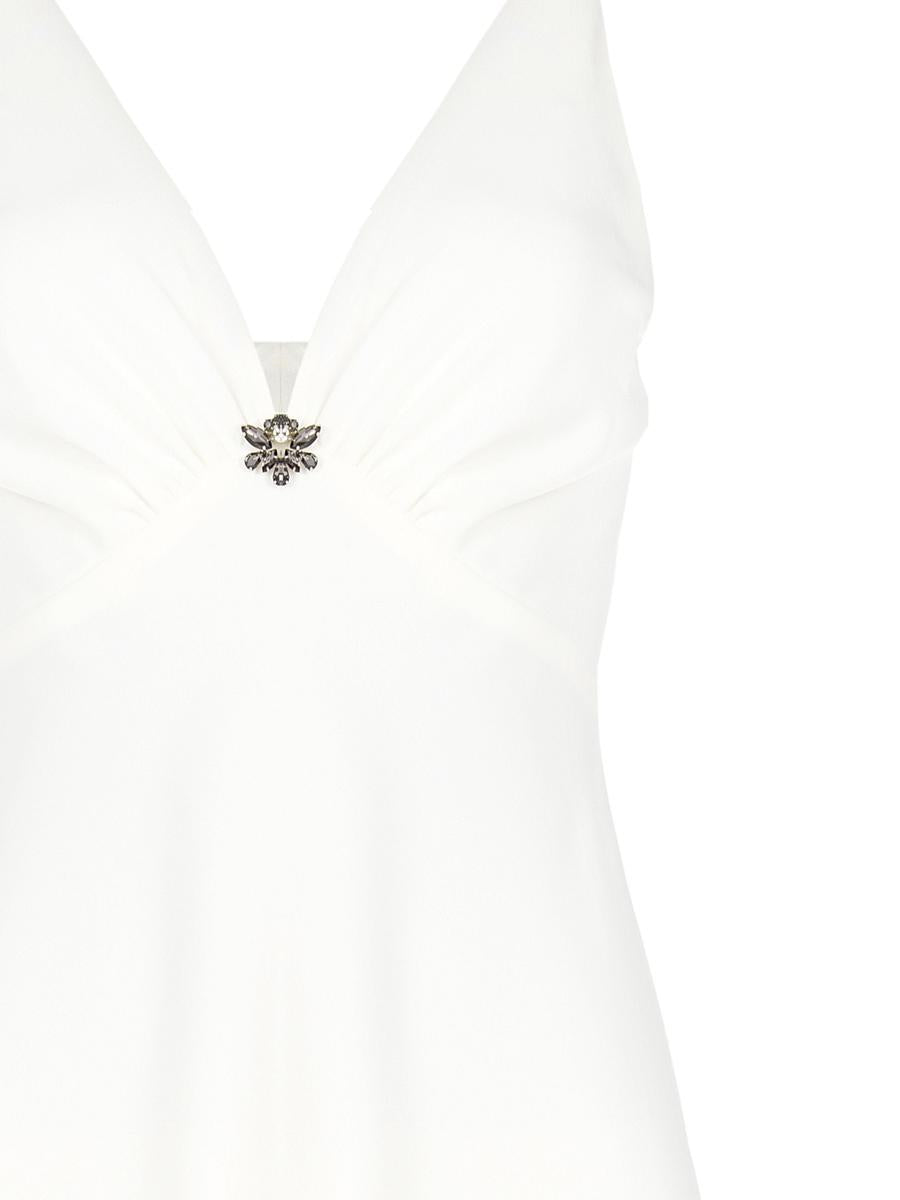 Top Sfiancato in Raso Scollato con Coppe e Spilla Gioiello