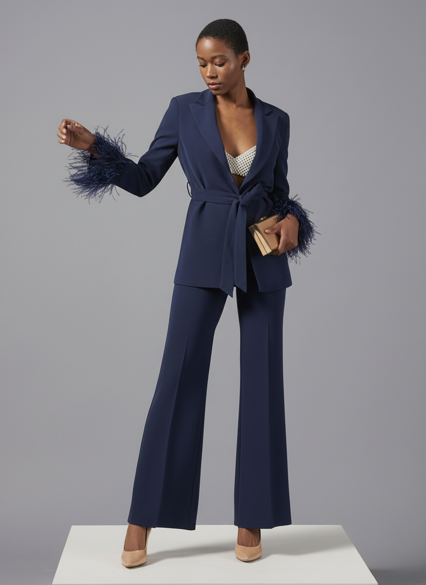 Pantaloni Palazzo in Crepe con Zip sul Fianco