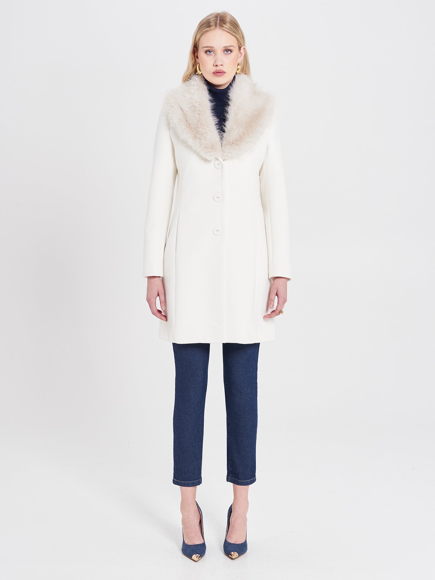 Cappotto con Collo effetto Pelliccia Removibile