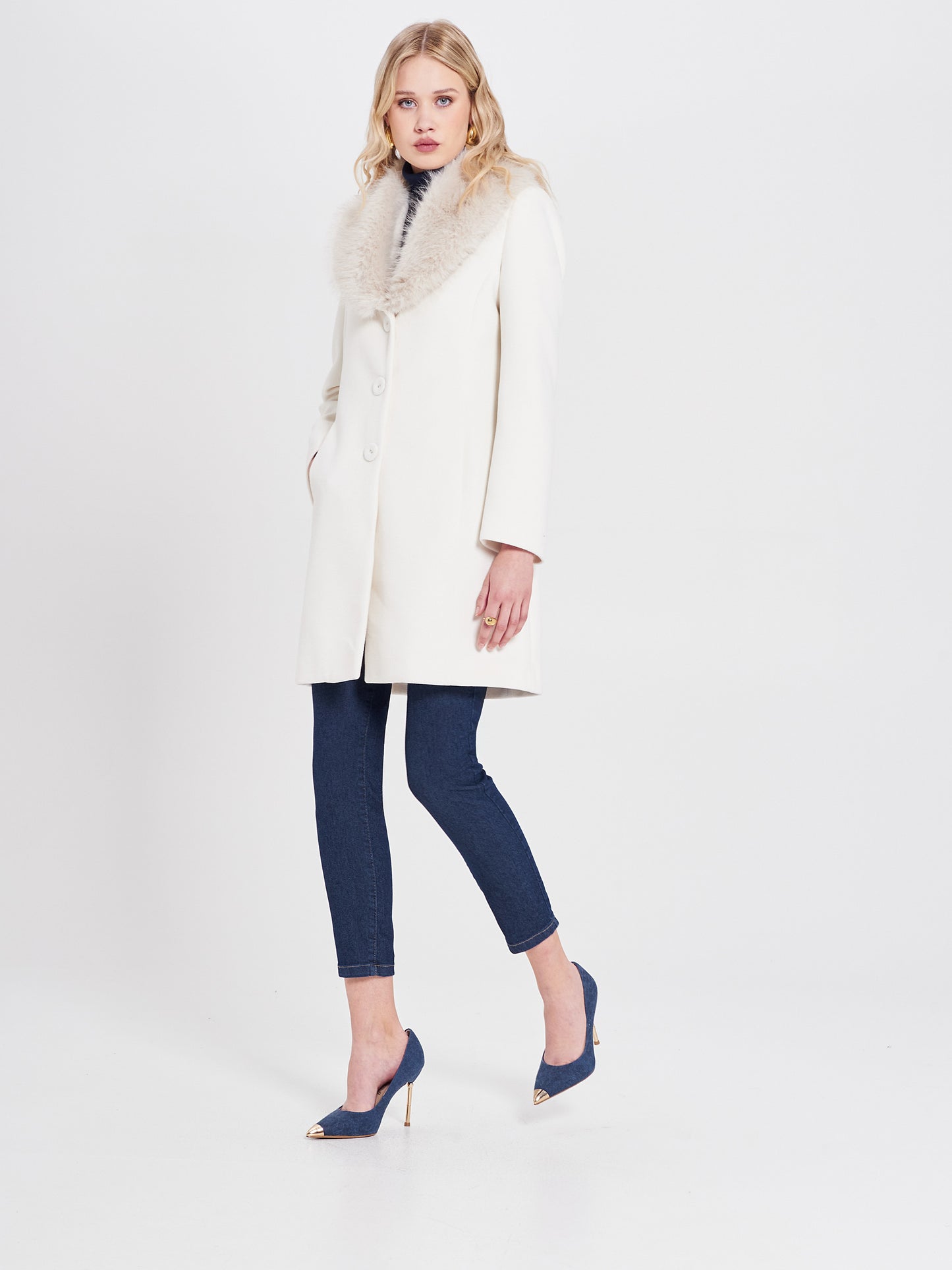 Cappotto con Collo effetto Pelliccia Removibile