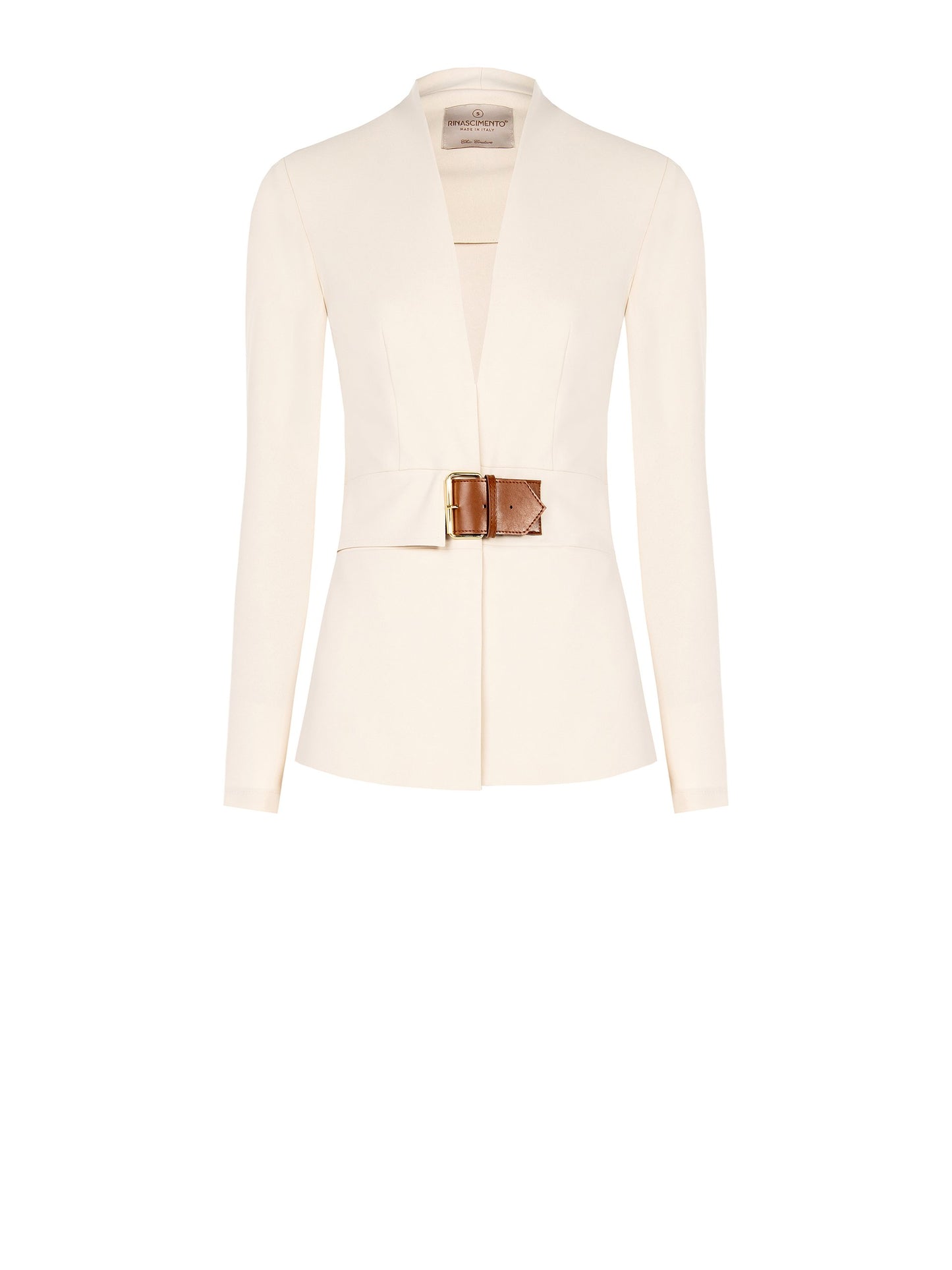 Giacca in Scuba Crepe senza Revers con Cinturino in Similpelle