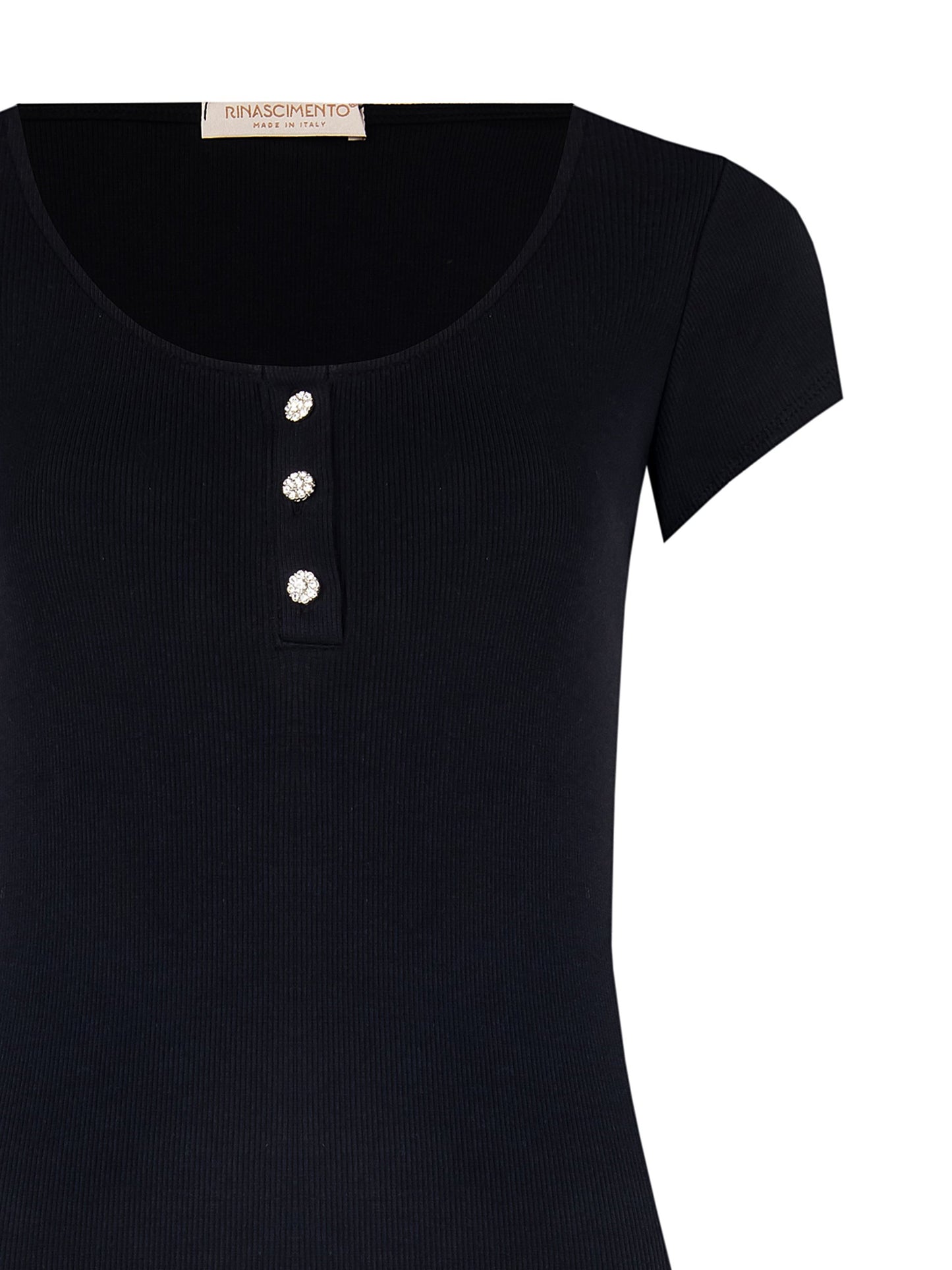 Top Aderente a Coste in Misto Cotone con Bottoni Strass