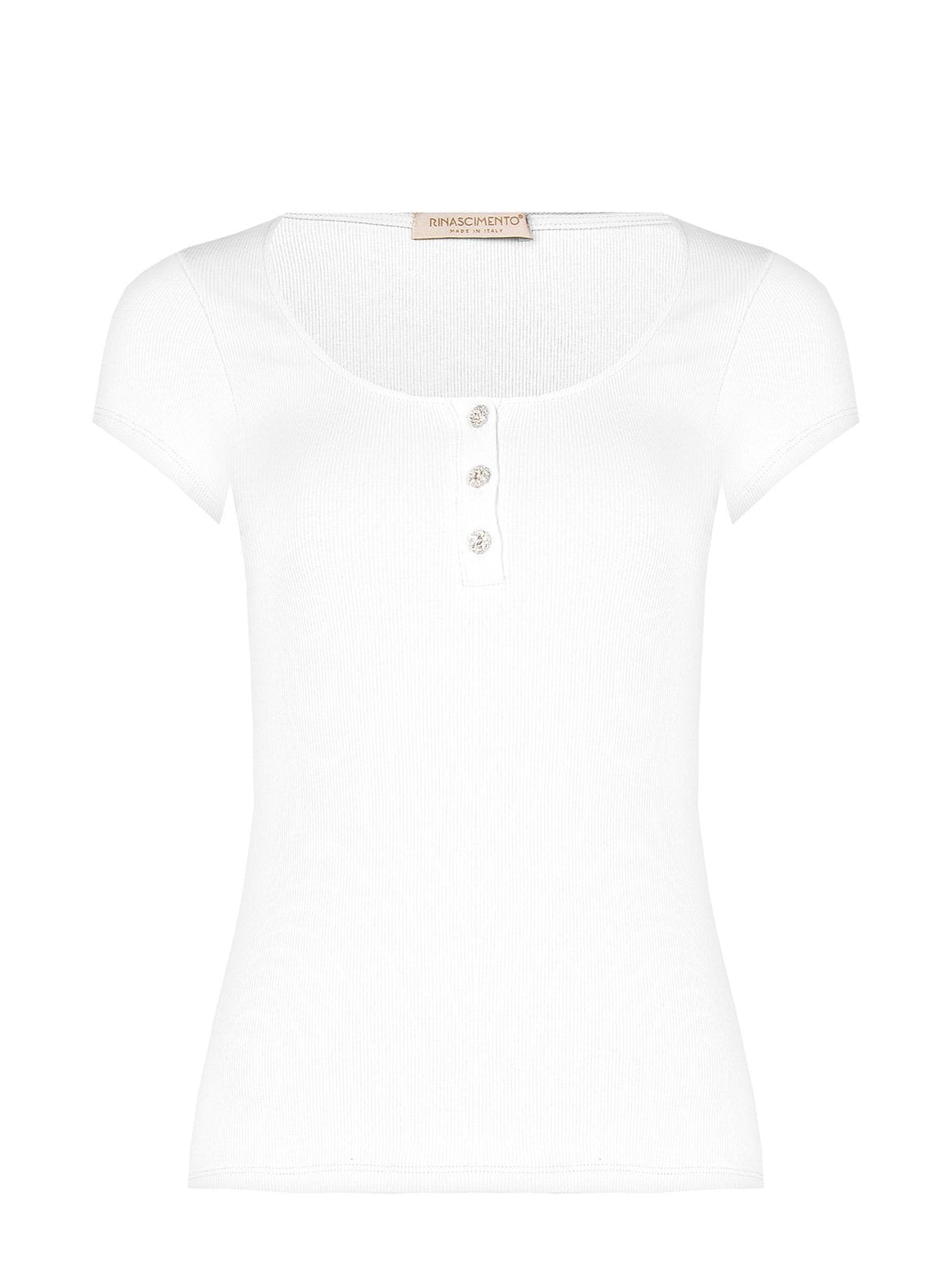 Top Aderente a Coste in Misto Cotone con Bottoni Strass