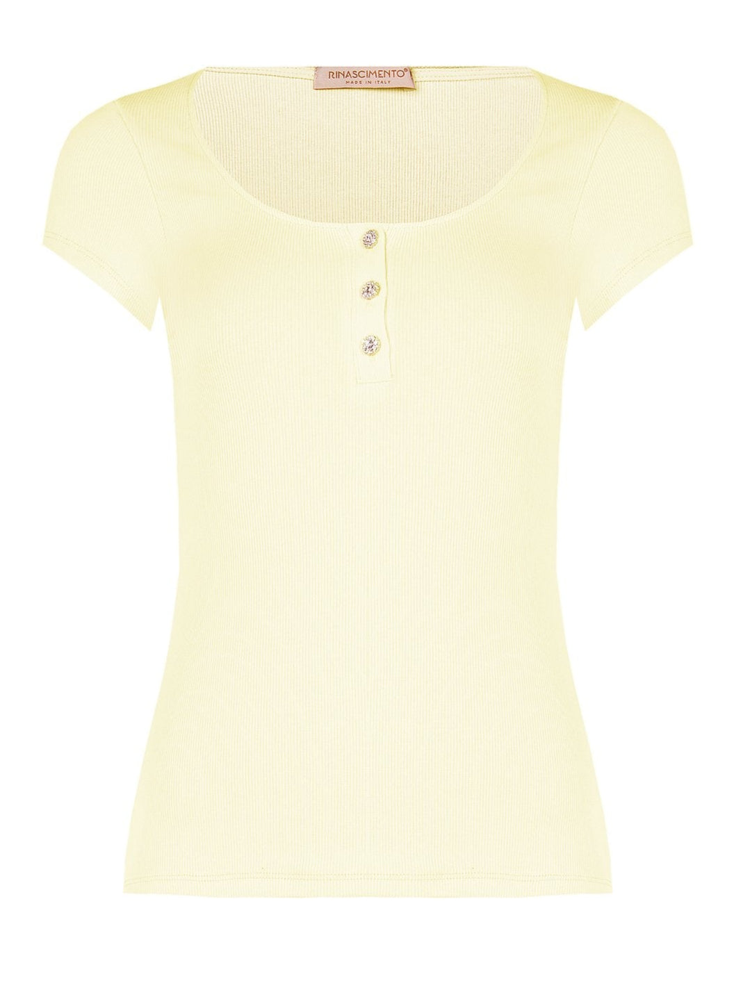 Top Aderente a Coste in Misto Cotone con Bottoni Strass