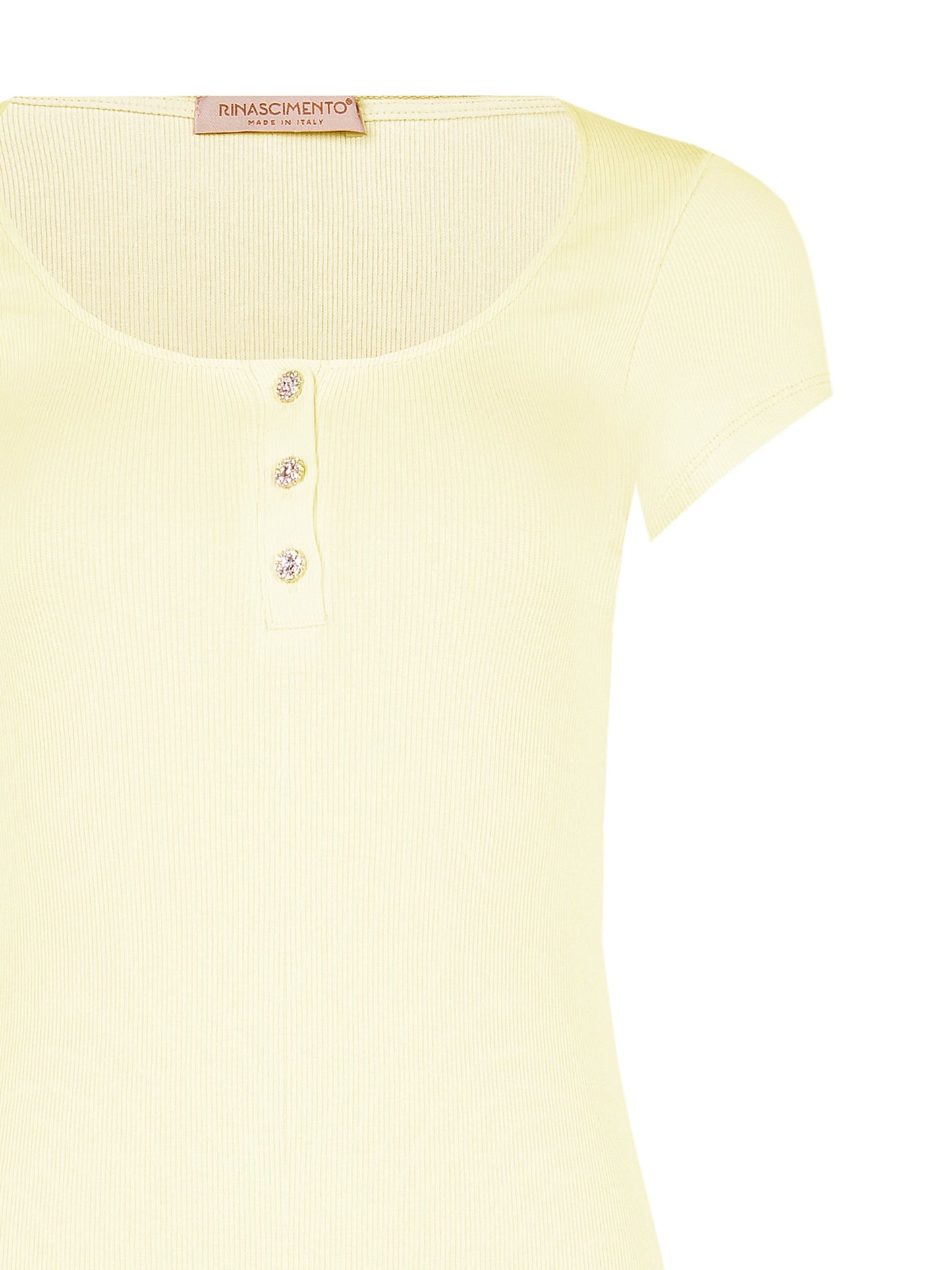 Top Aderente a Coste in Misto Cotone con Bottoni Strass