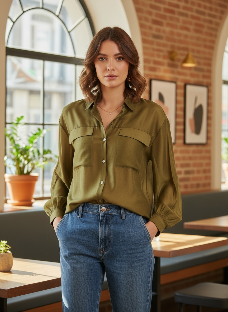 Camicia Ampia Semitrasparente con Tasche