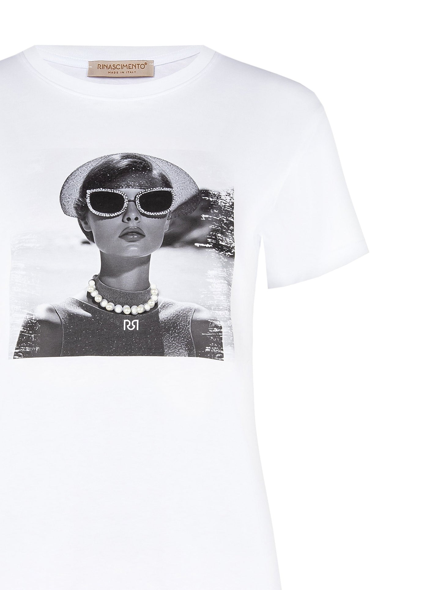 T-shirt Regular in Cotone con Stampa Donna con Collier in Perle
