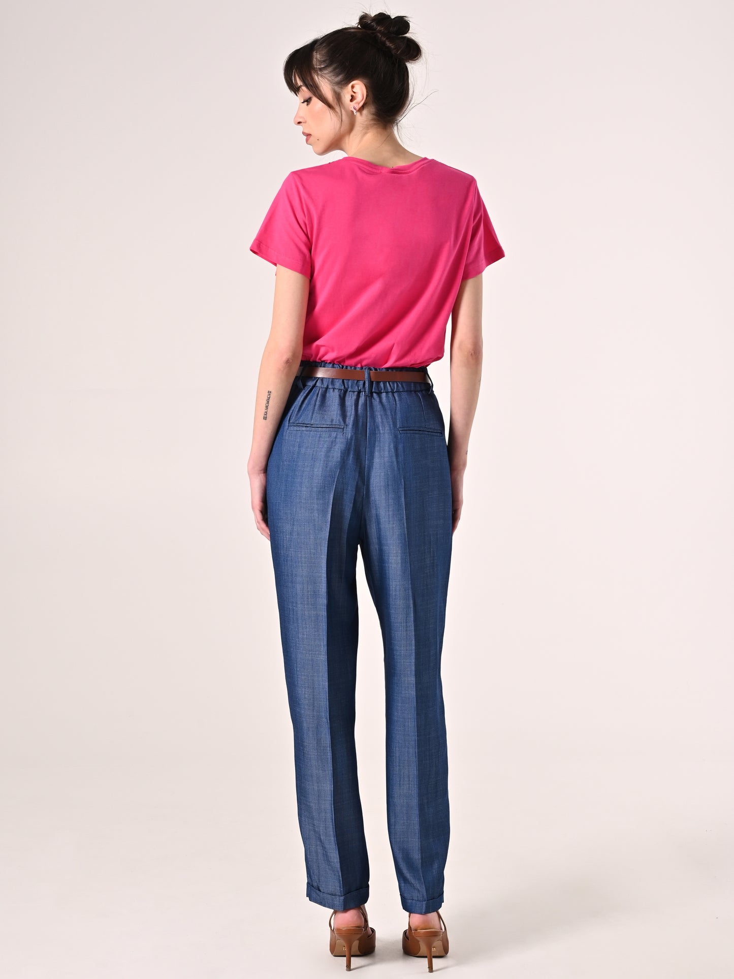 Pantaloni in Chambray con Cintura