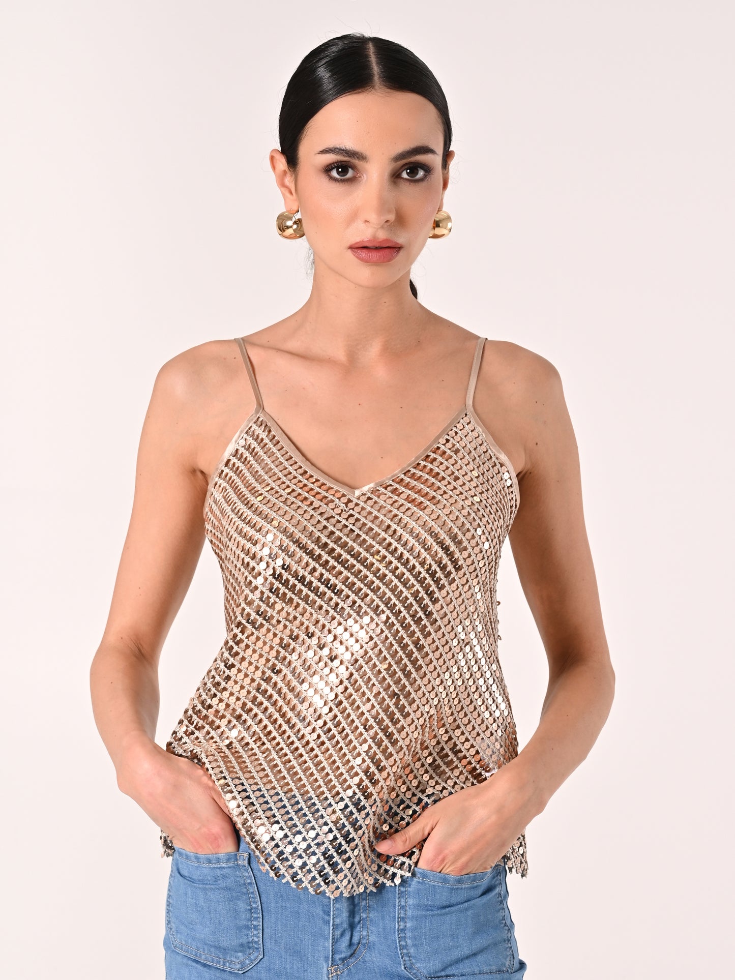 Top Oro Crochet & Paillettes