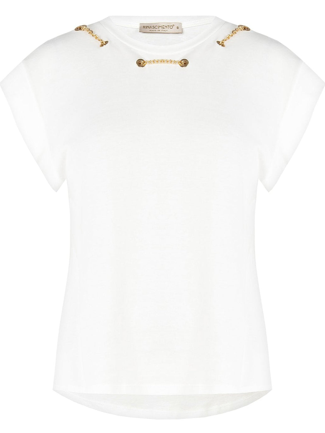 T-shirt Regular in Cotone con Occhielli e Catena nel Girocollo
