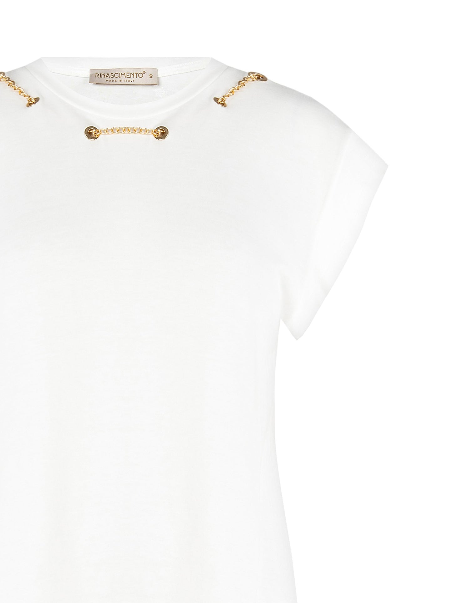 T-shirt Regular in Cotone con Occhielli e Catena nel Girocollo
