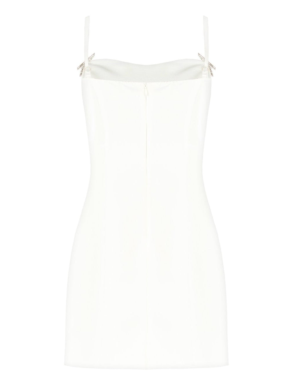 Abito Corto Svasato in Tessuto Tecnico con Spille Fiocco in Strass