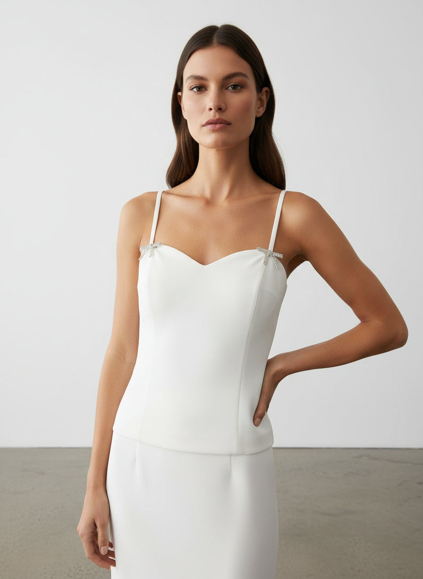 Top Bustier in Tessuto Tecnico con Spille Fiocco in Strass