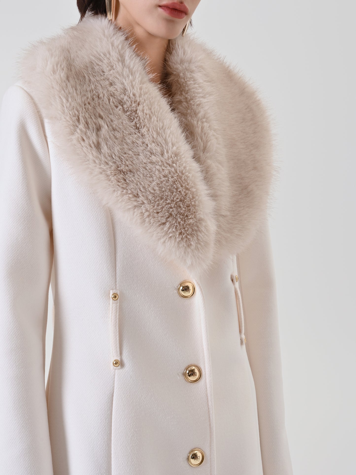 Cappotto misto viscosa con collo effetto pelliccia Rimovibile
