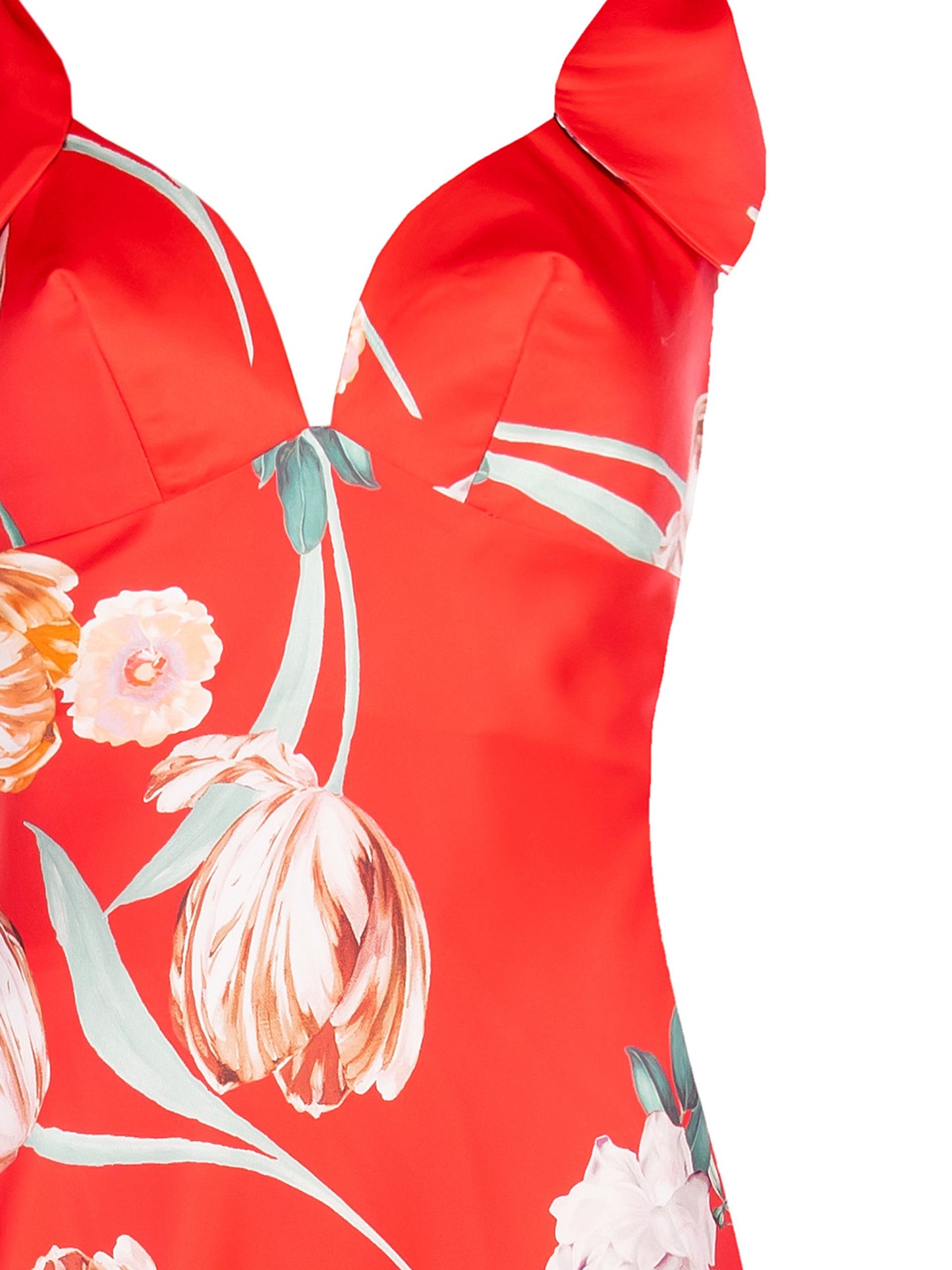 Abito Lungo Rosso Fragola con Stampa Floreale
