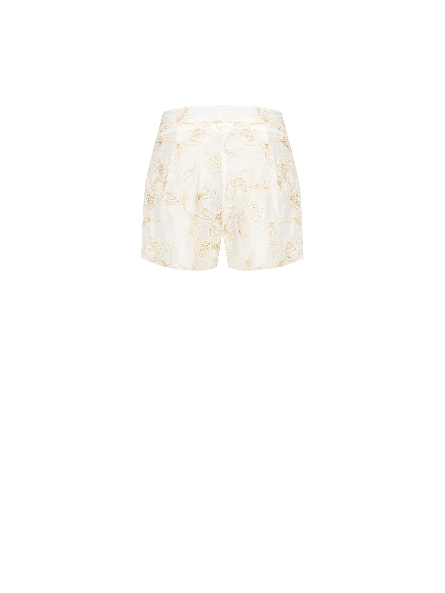 Short in Misto Viscosa e Lino con Ricami a Fiori in Rilievo
