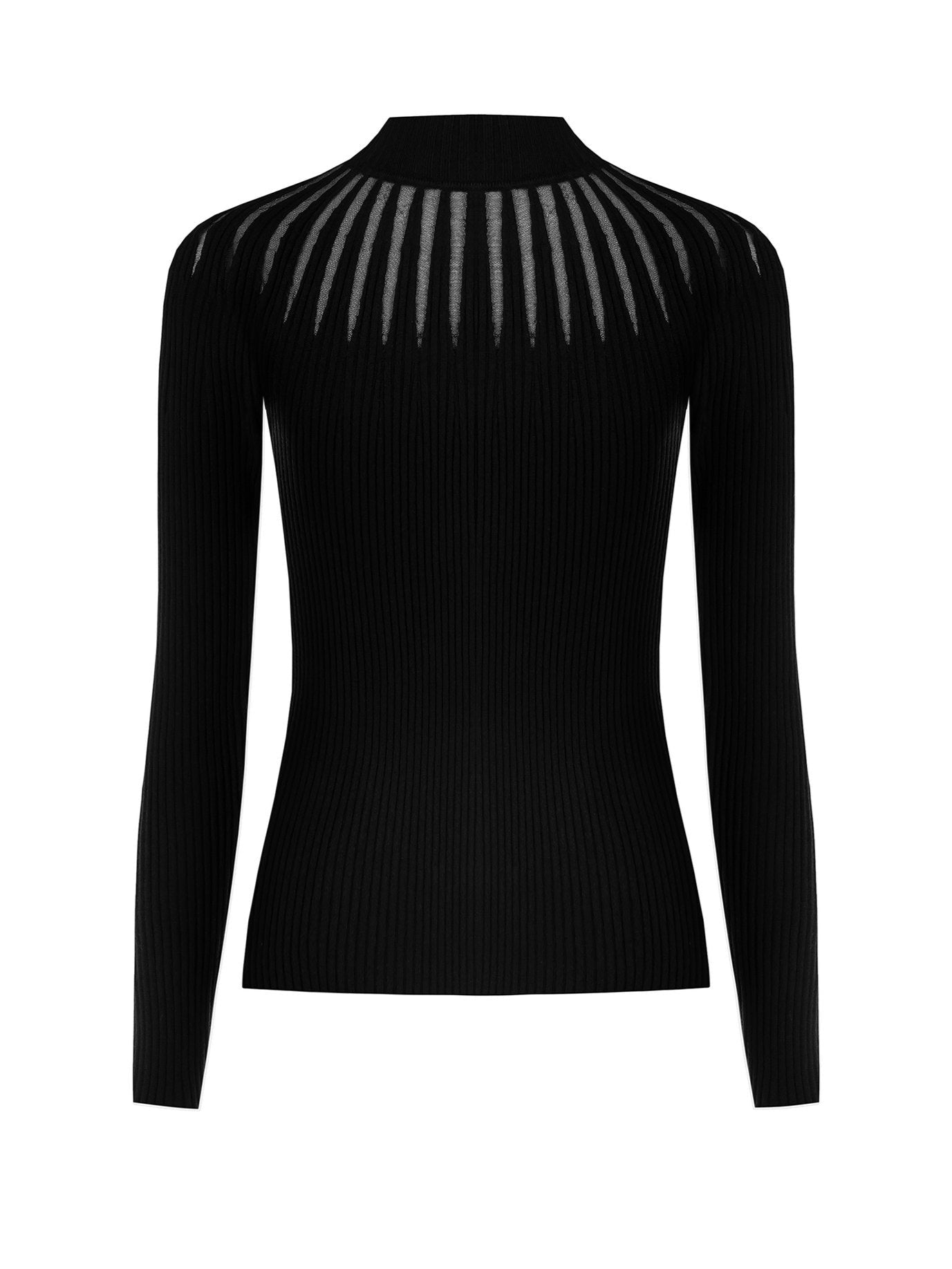 Maglione Aderente a Coste con Girocollo Traforato e Tulle e Targhetta Logo RR