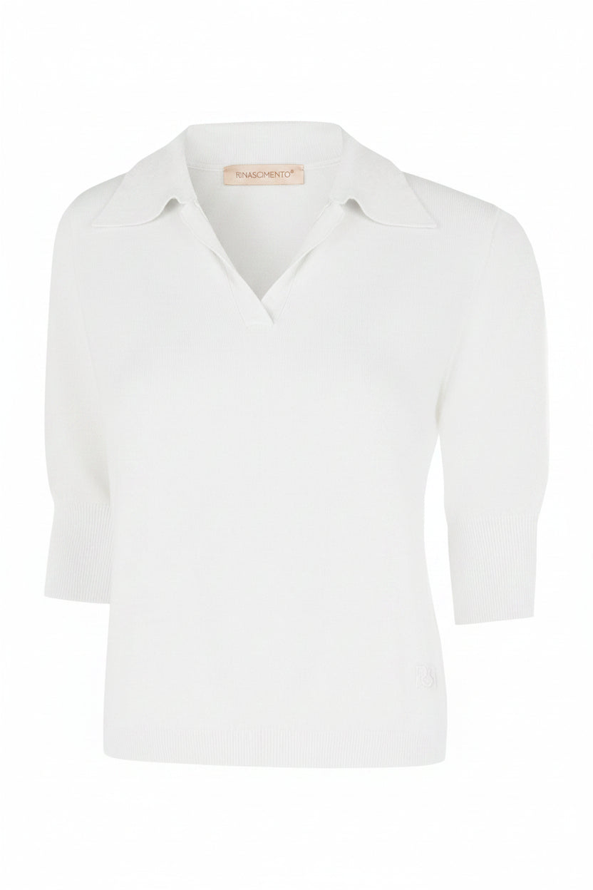 Polo in Maglia Leggera con Scollo a V