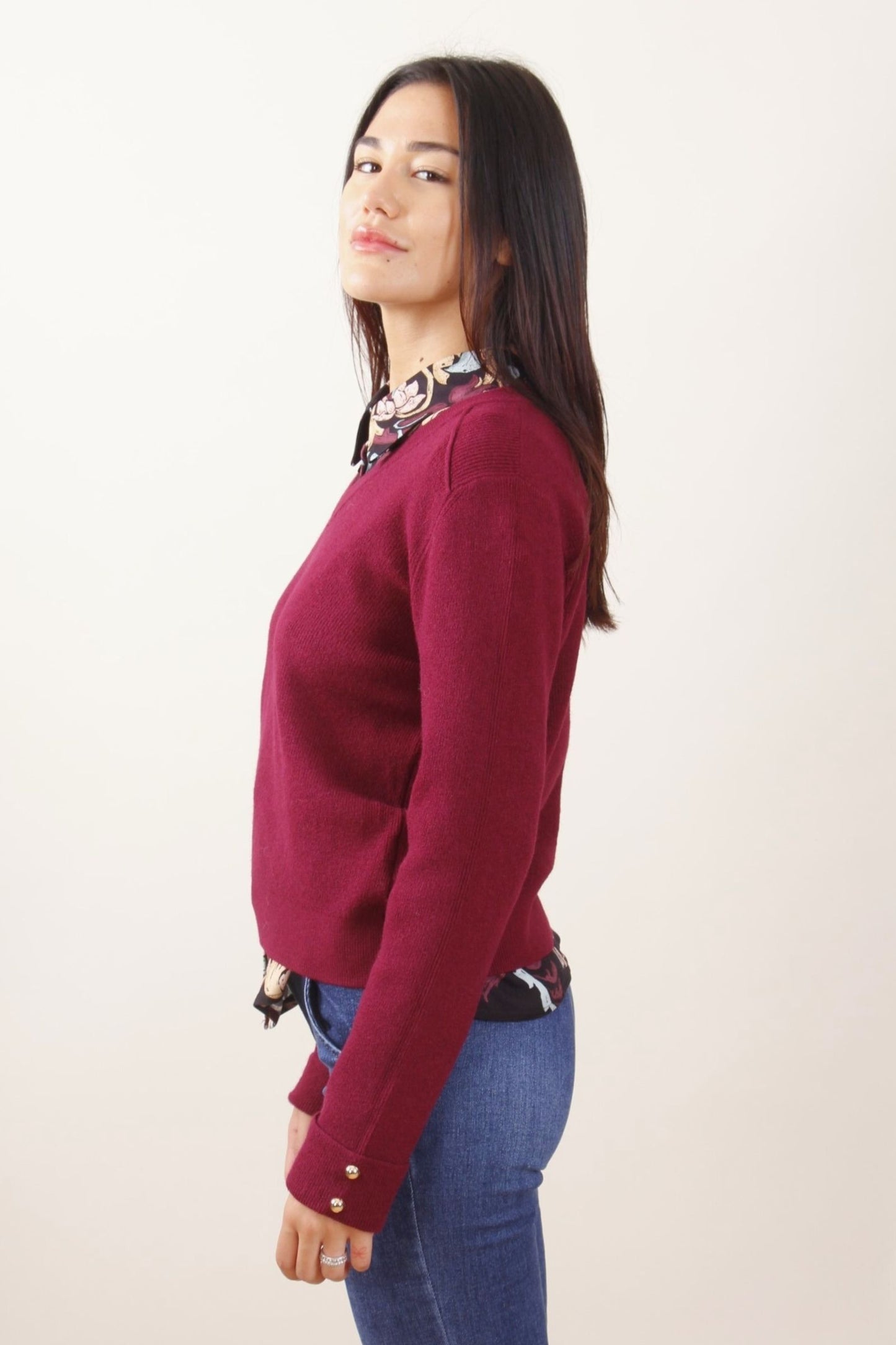 Maglia scollo V in Misto Lana